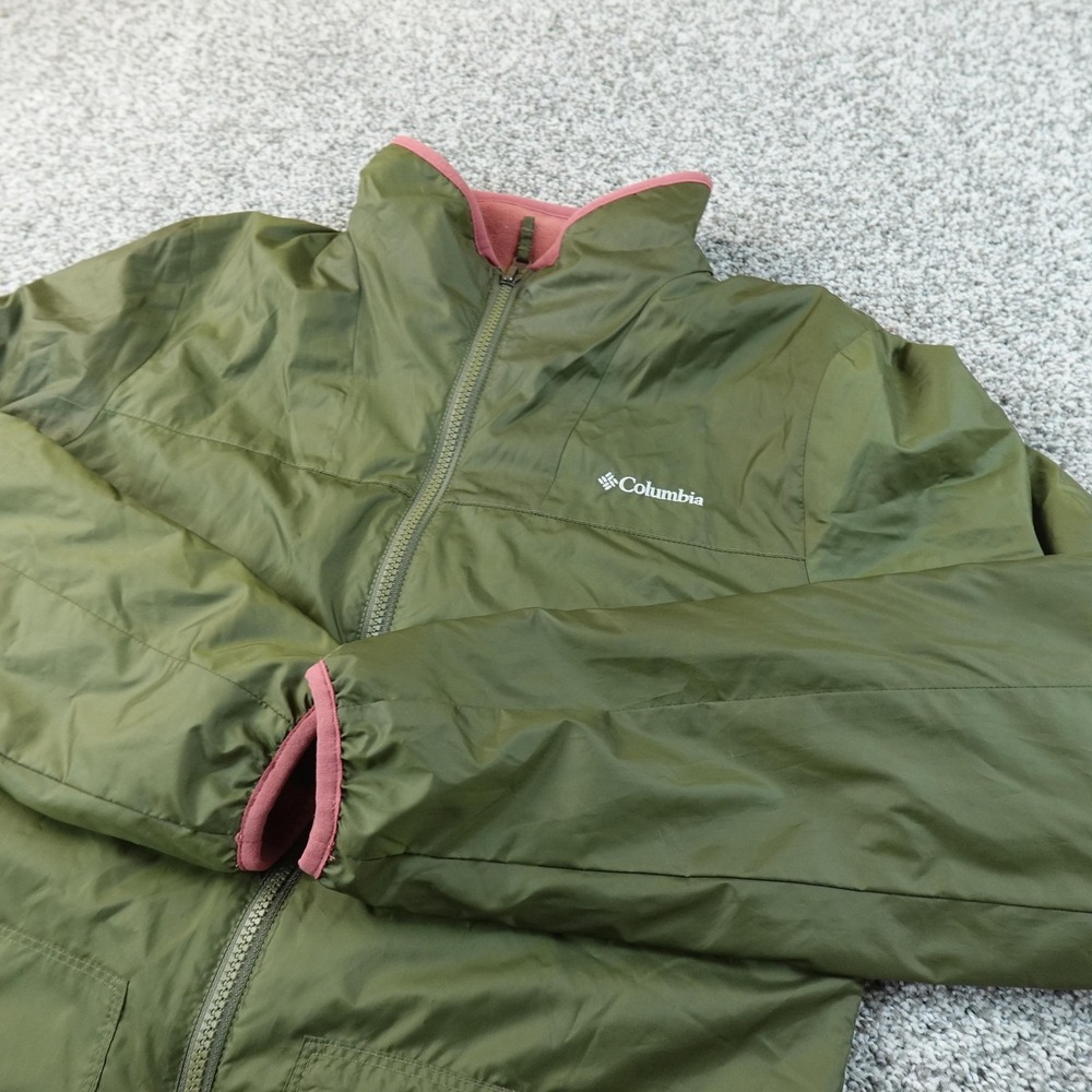 Columbia Jacket Womens M Green Fleece Lined Full Zip Windbreaker Hiking Coat Top